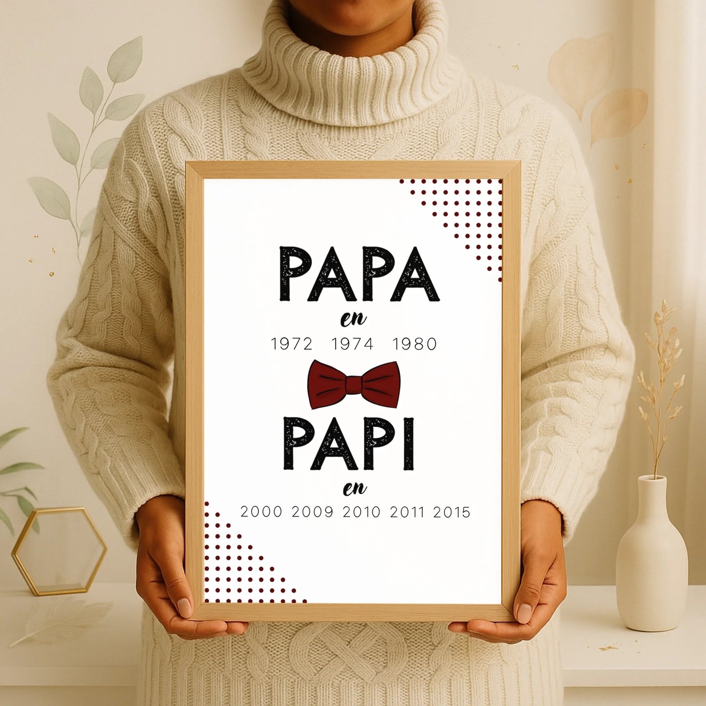 Affiche Personnalisée Papa Papi Années de naissance - idée Annonce gro Affiche personnalisée Papa Papi Plume Revedor