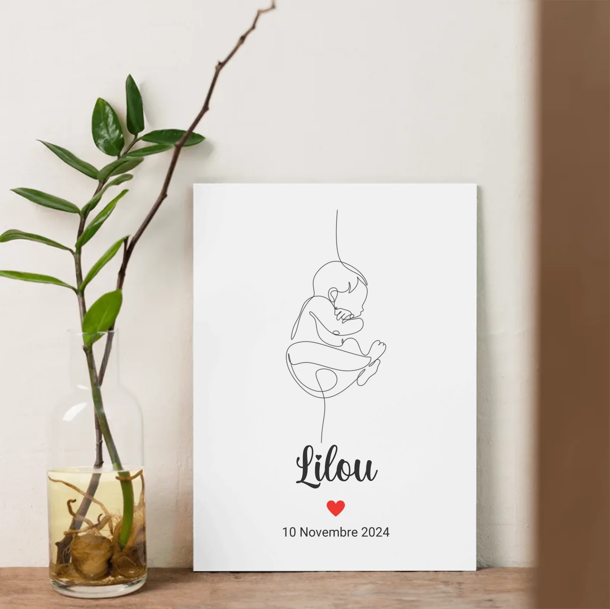 Affiche naissance minimaliste bébé – illustration line art avec prénom