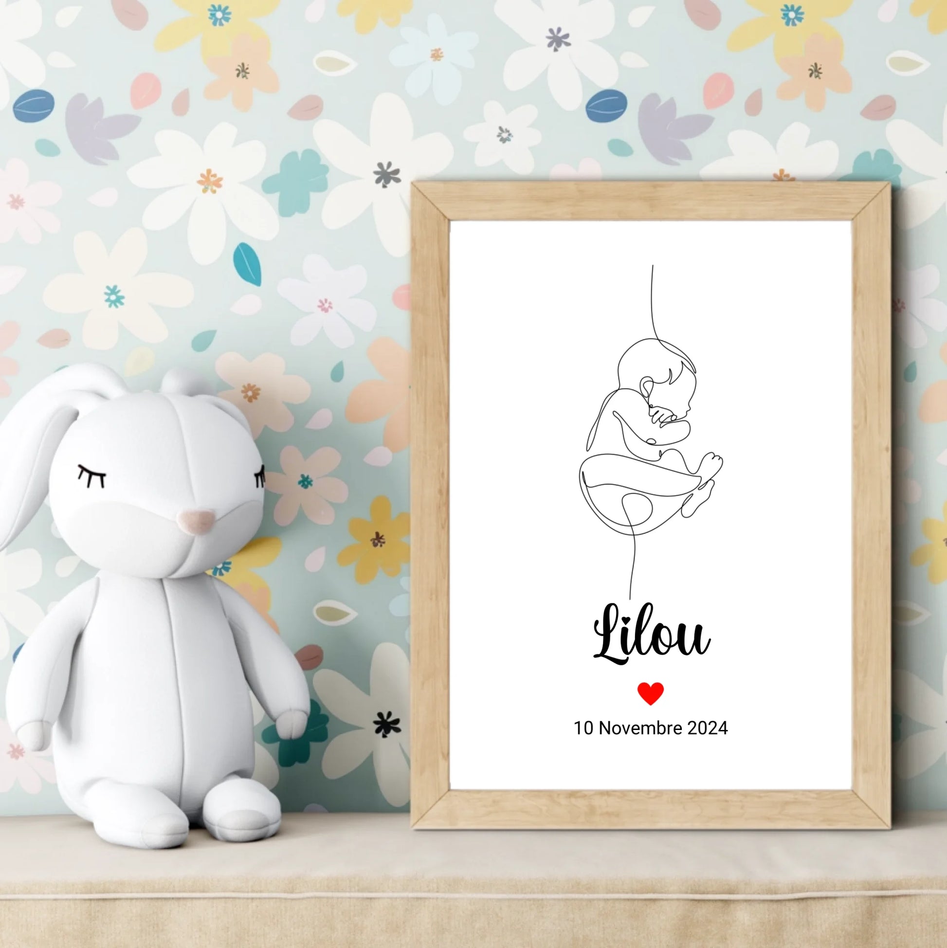Poster naissance personnalisé – dessin bébé en une ligne avec date de naissance