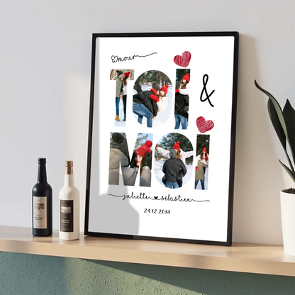 Affiche Personnalisée Couple Toi & Moi Verticale Affiche Personnalisée Couple Plume Revedor