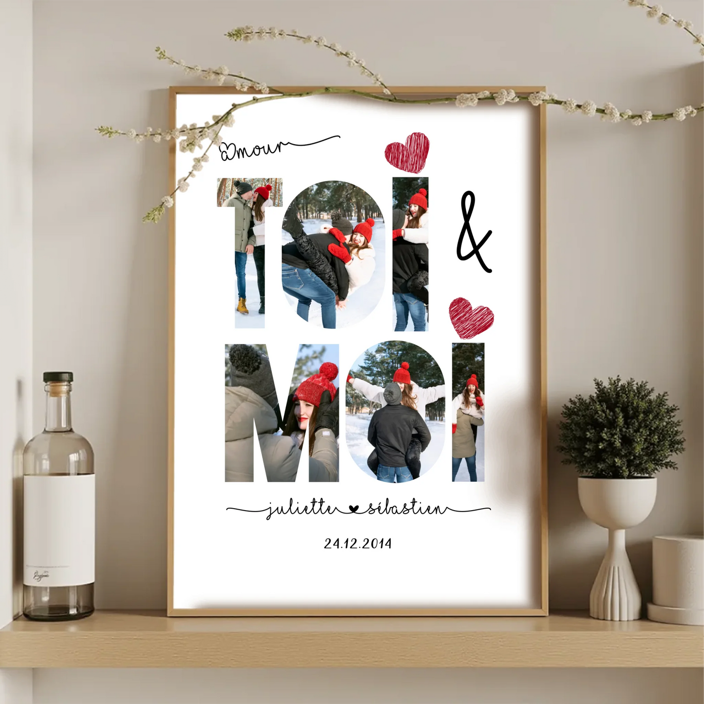 Affiche Personnalisée Couple Toi & Moi Verticale Affiche Personnalisée Couple Plume Revedor