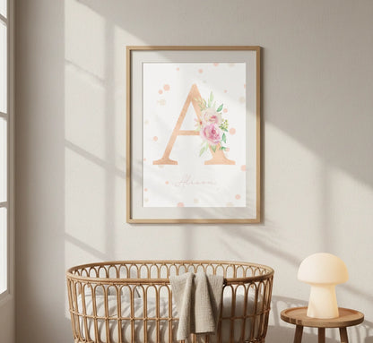 Triptyque chambre bébé - 3 Affiches naissance personnalisées prénom, cœur et arc-en-ciel