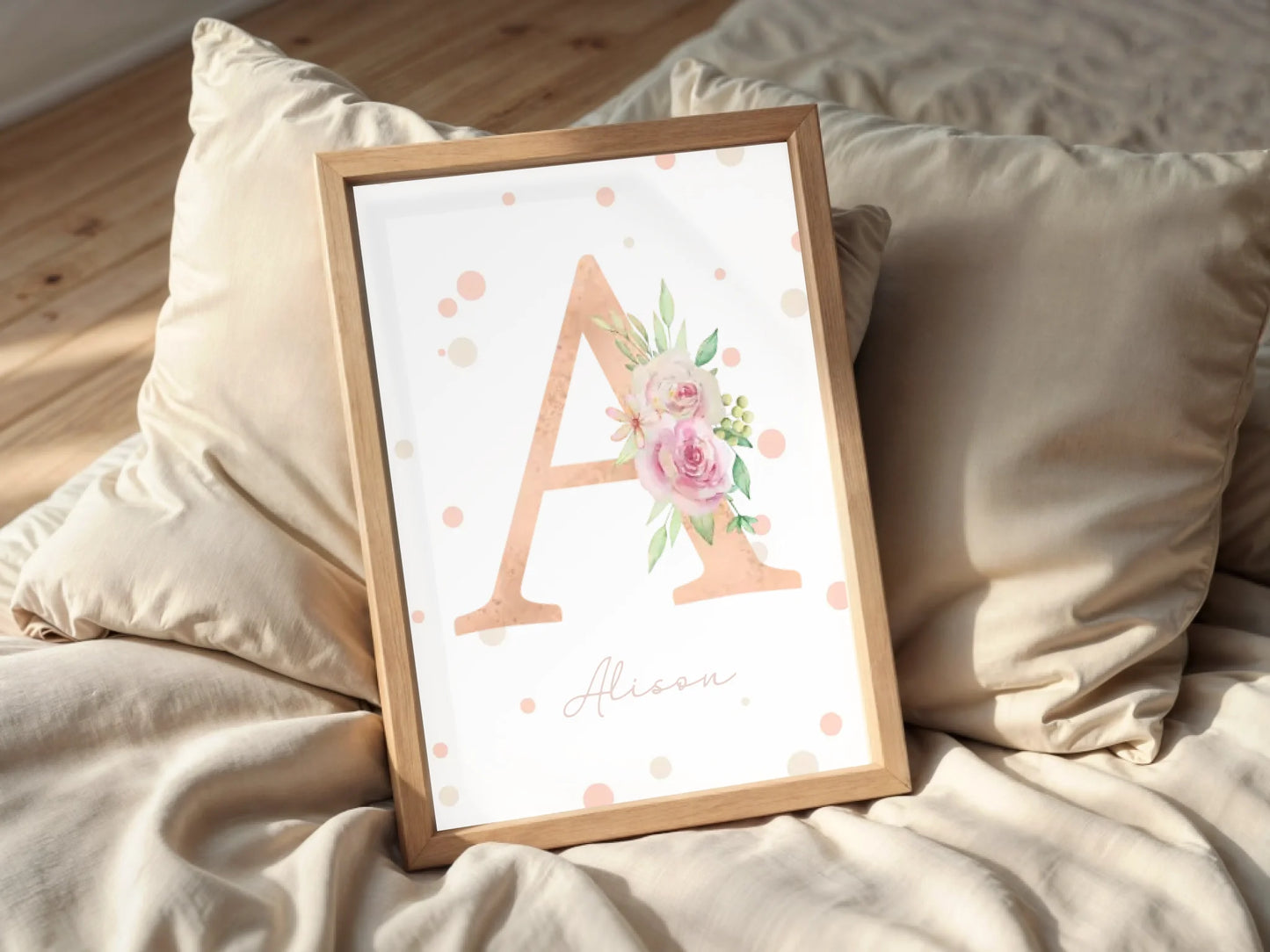 Triptyque chambre bébé - 3 Affiches naissance personnalisées prénom, cœur et arc-en-ciel