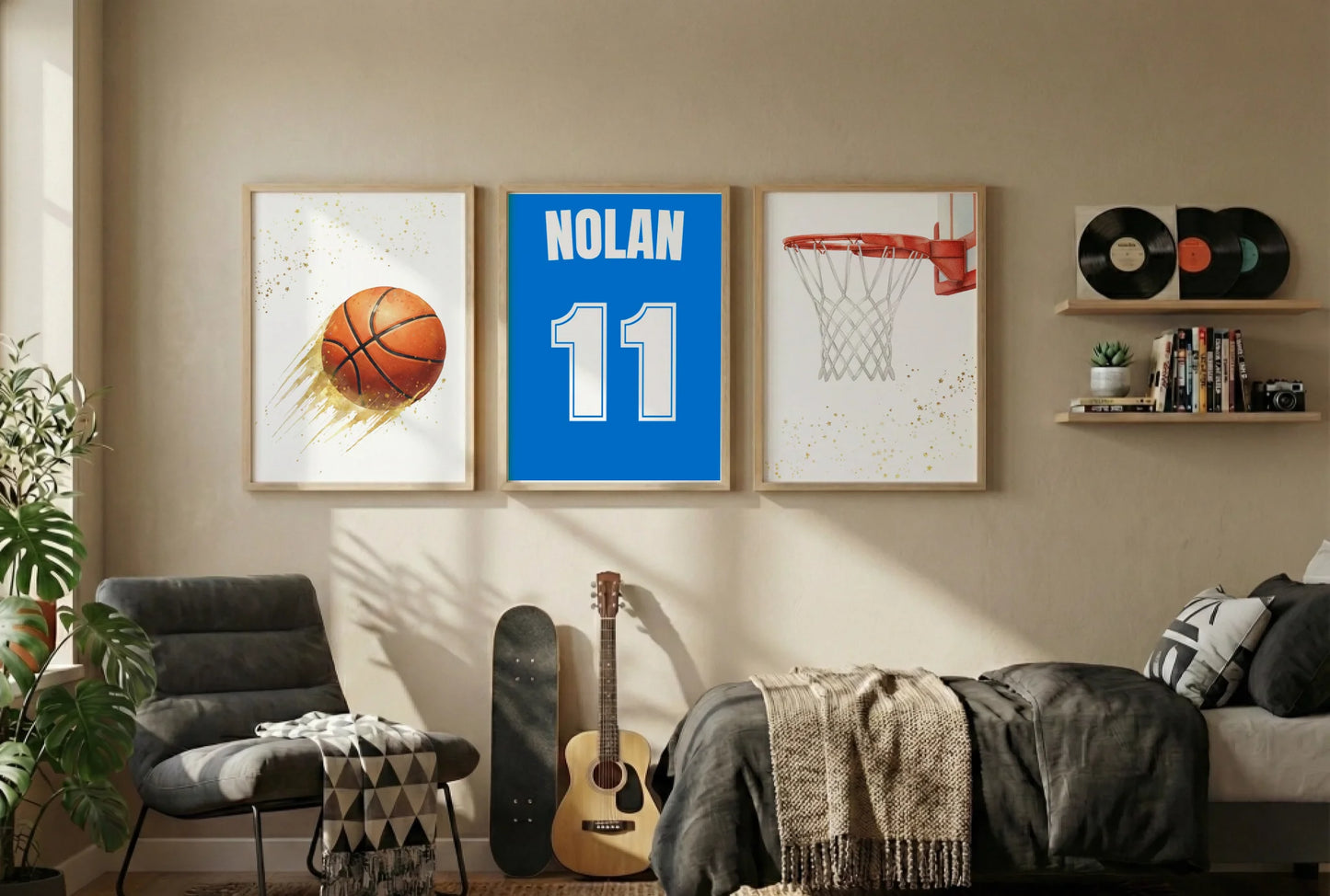 Set de 3 Affiches Basket Personnalisées – Décoration Chambre Garçon & Maillot Prénom