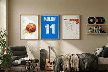Set de 3 Affiches Basket Personnalisées – Décoration Chambre Garçon & Maillot Prénom