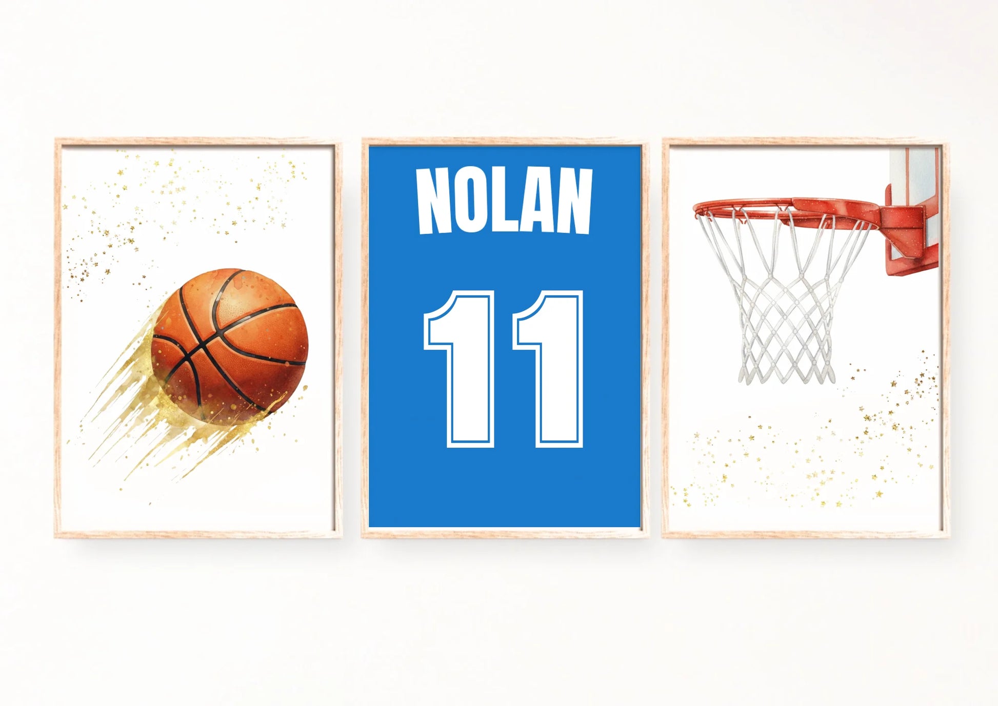 Set de 3 Affiches Basket Personnalisées – Décoration Chambre Garçon & Maillot Prénom