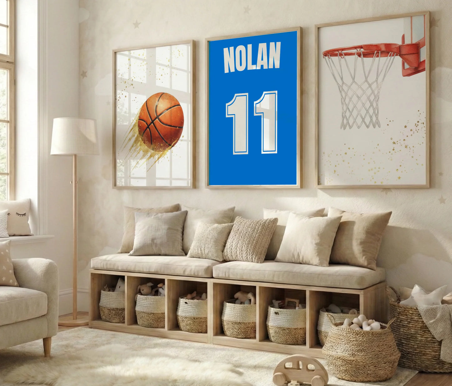 Set de 3 Affiches Basket Personnalisées – Décoration Chambre Garçon & Maillot Prénom