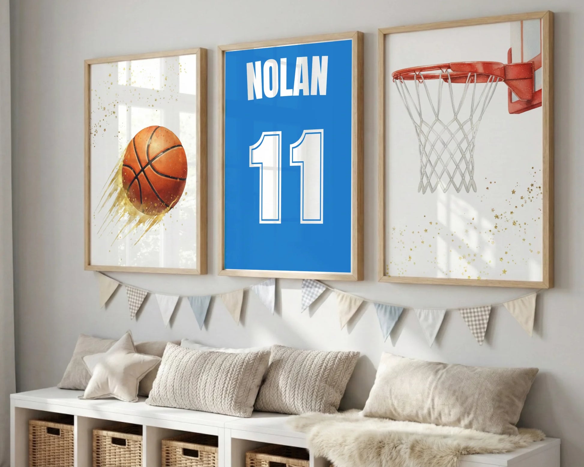 Set de 3 Affiches Basket Personnalisées – Décoration Chambre Garçon & Maillot Prénom