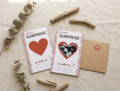 Carte à Gratter "Cœur Surprise" - Annonce Grossesse avec Échographie