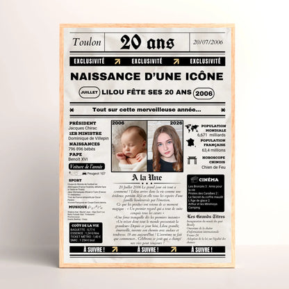 Affiche Personnalisée Anniversaire 20 Ans Journal