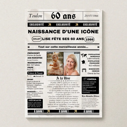 Affiche Personnalisée Anniversaire 60 Ans Journal