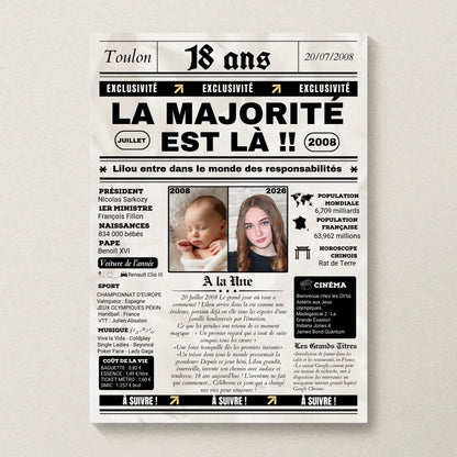 Affiche Personnalisée Anniversaire 18 Ans Journal
