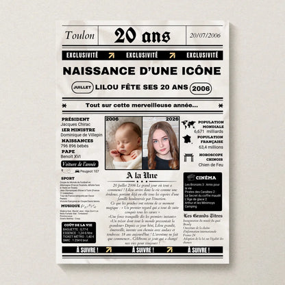 Affiche Personnalisée Anniversaire 20 Ans Journal