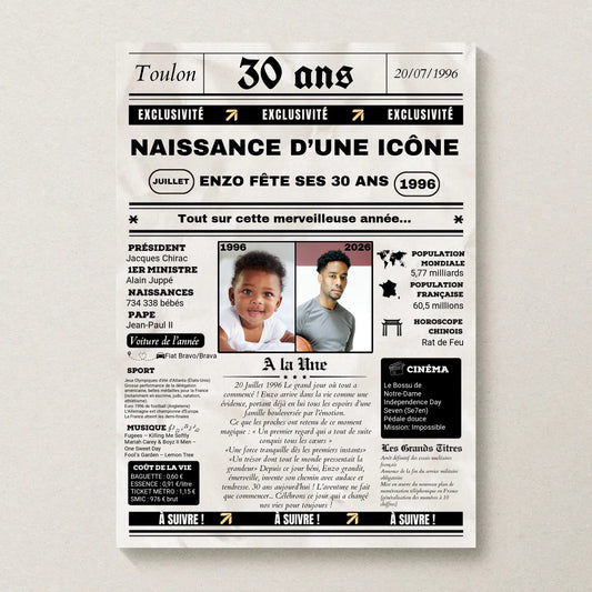 Affiche Personnalisée Anniversaire 30 Ans Journal