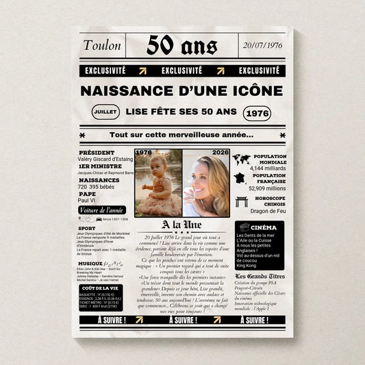 Affiche Personnalisée Anniversaire 50 Ans Journal