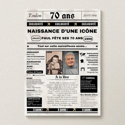 Affiche Personnalisée Anniversaire 70 Ans Journal
