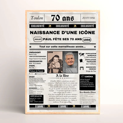 Affiche Personnalisée Anniversaire 70 Ans Journal
