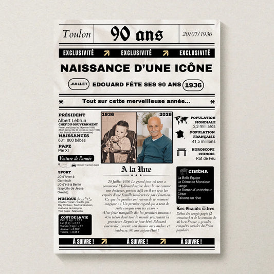 Affiche Personnalisée Anniversaire 90 Ans Journal