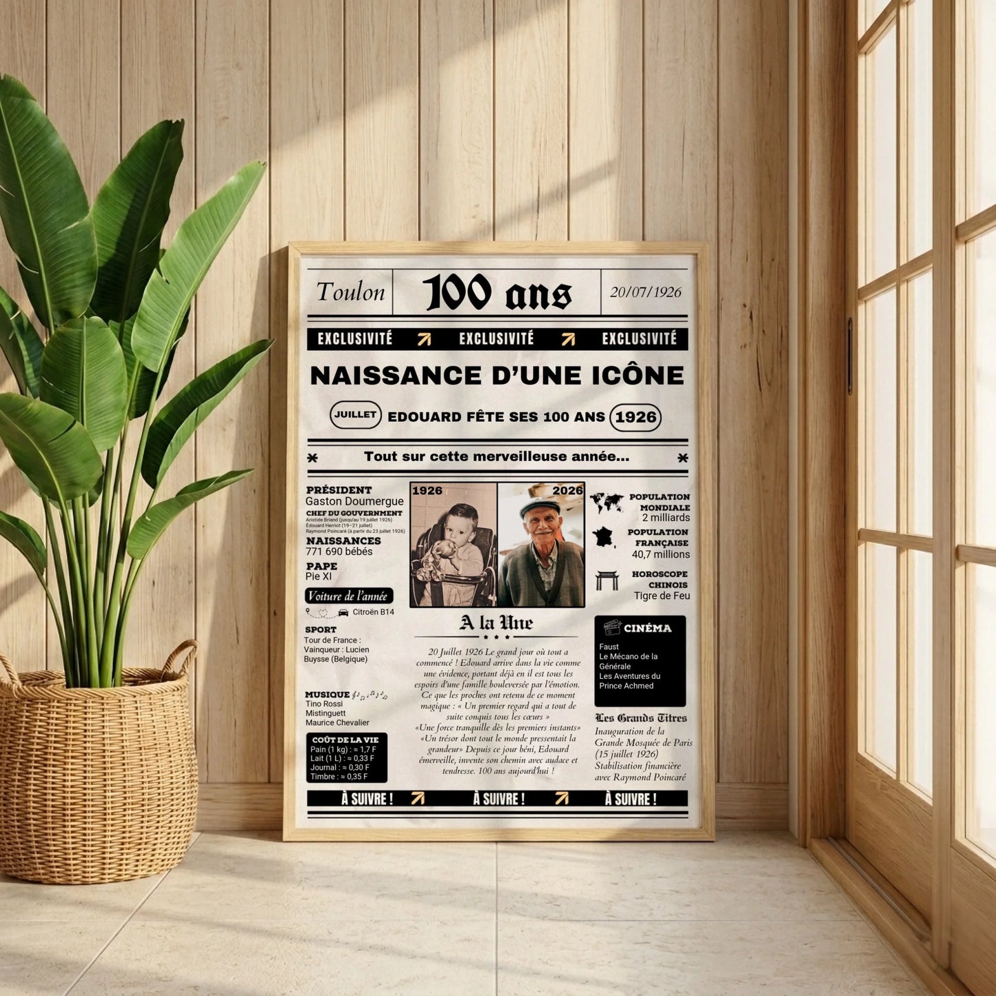 Affiche Personnalisée Anniversaire 100 Ans Journal. Cadeau anniversaire 100 ans