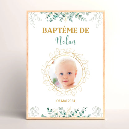 Affiche personnalisée Baptême ou Anniversaire arbre à empreintes "eucalyptus" avec photo