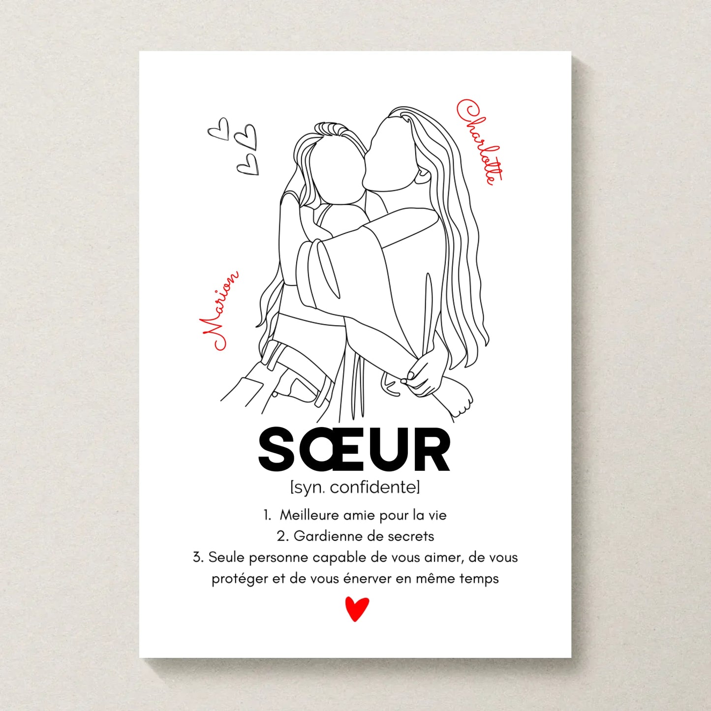 Affiche Sœur personnalisée Définition - cadeau sœur personnalisé