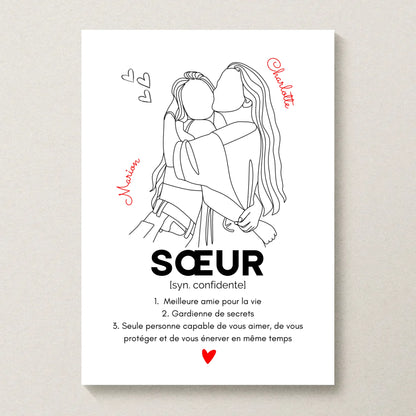 Affiche Sœur personnalisée Définition - cadeau sœur personnalisé