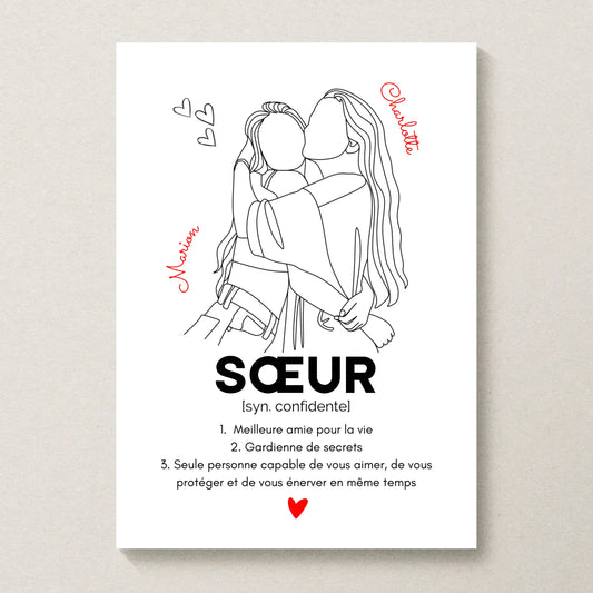 Affiche Sœur personnalisée Définition - cadeau sœur personnalisé