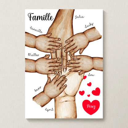 Affiche Famille Personnalisée - Mains et animaux - Cadeau personnalisé famille