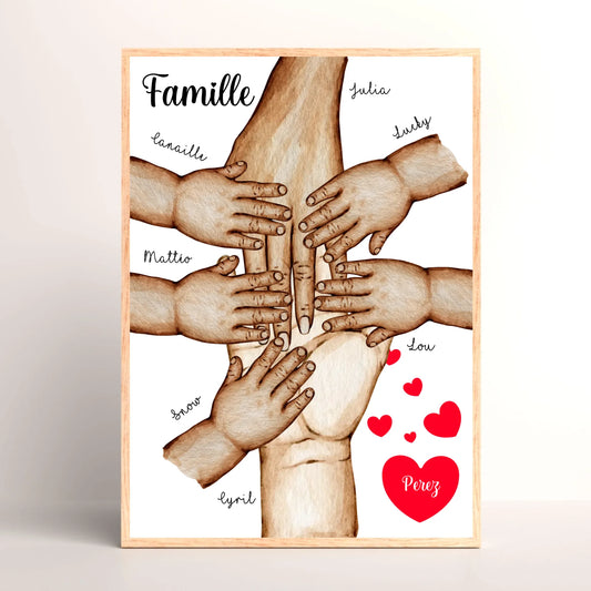 Cadre Famille Personnalisé - Mains et animaux - Cadeau personnalisé famille