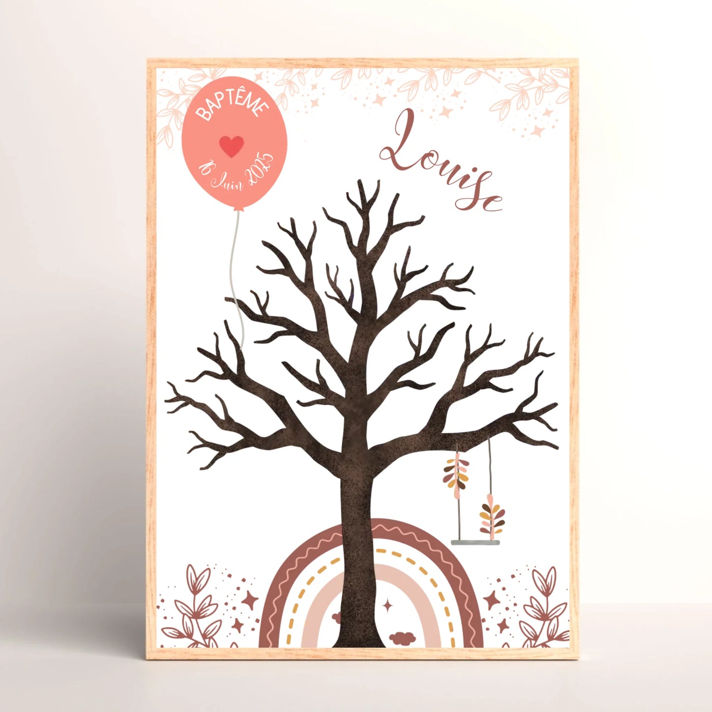 Affiche personnalisée - Baptême ou Anniversaire arbre à empreintes arc-en-ciel