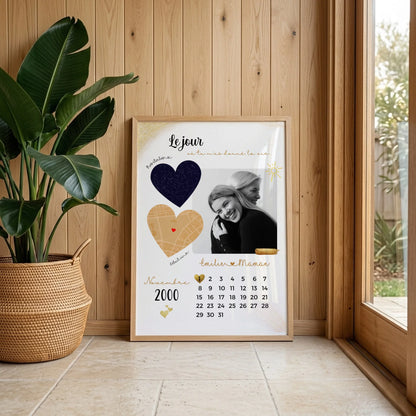 Affiche Personnalisée Maman Calendrier avec Photo, Plan et Carte des étoiles. cadeau fête des mère. Cadeau maman