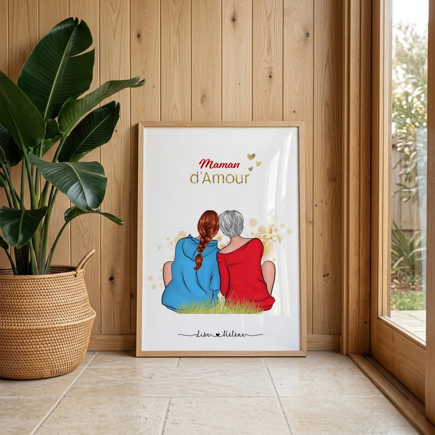 Affiche personnalisée - Maman - Mère Fille - Portrait famille de dos - Cadeau maman - Cadeau Fête des mères