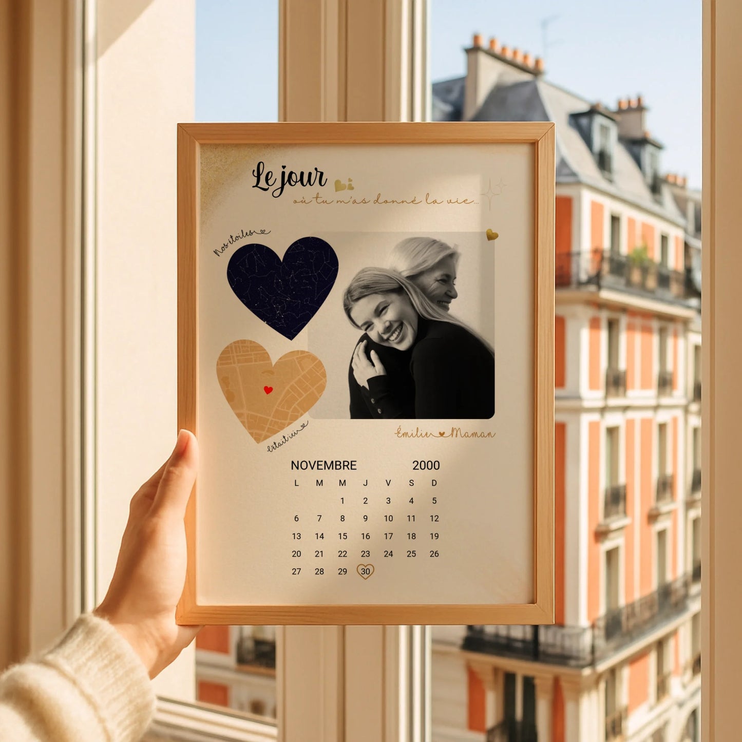 Poster Personnalisée Maman Calendrier avec Photo, Plan et Carte des étoiles - cadeau personnalisé maman