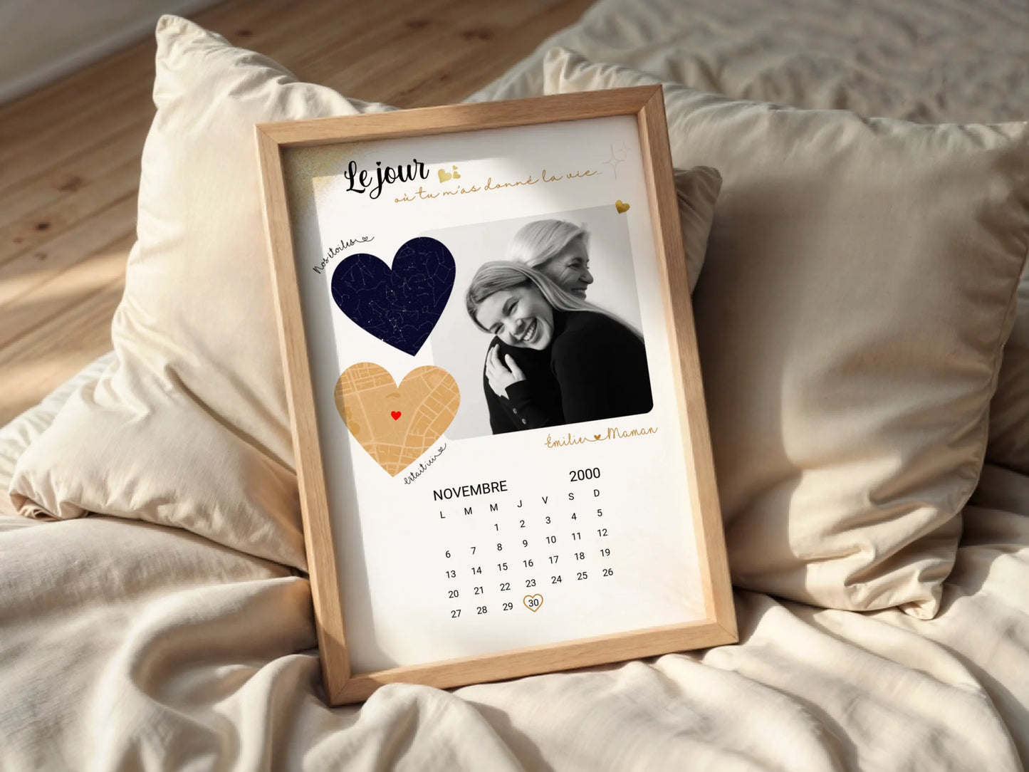 Affiche Personnalisée Maman Calendrier avec Photo, Plan et Carte des étoiles. cadeau fête des mère. Cadeau maman