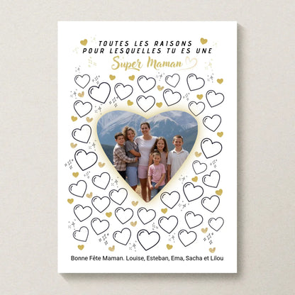 Affiche personnalisée Super Maman avec photo – cadeau fête des mères à remplir par les enfants au stylo