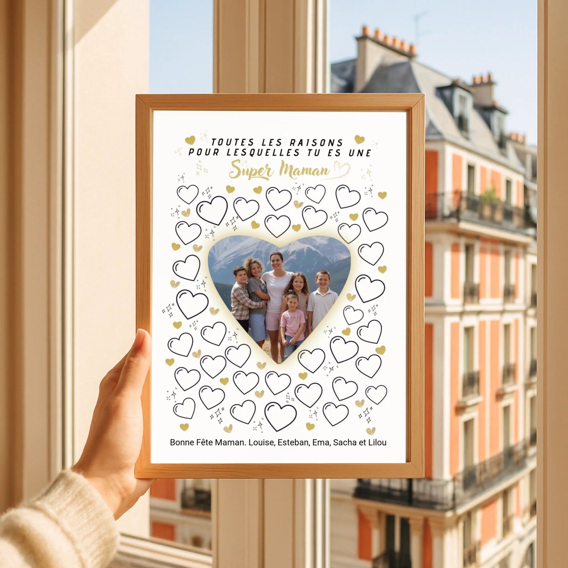 Idée cadeau fête des mères – affiche Super Maman personnalisée avec photo de famille