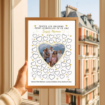 Idée cadeau fête des mères – affiche Super Maman personnalisée avec photo de famille