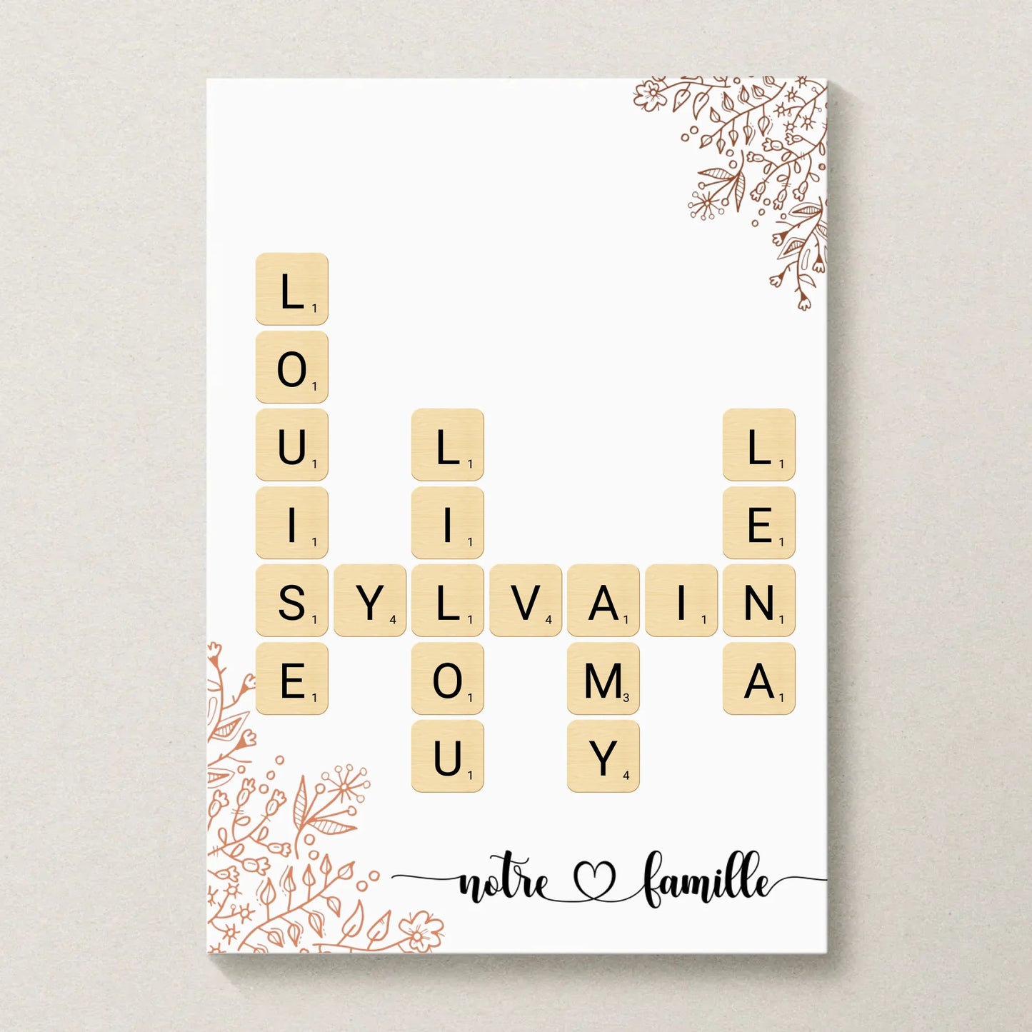 Affiche Personnalisée Famille Scrabble Fleurs
