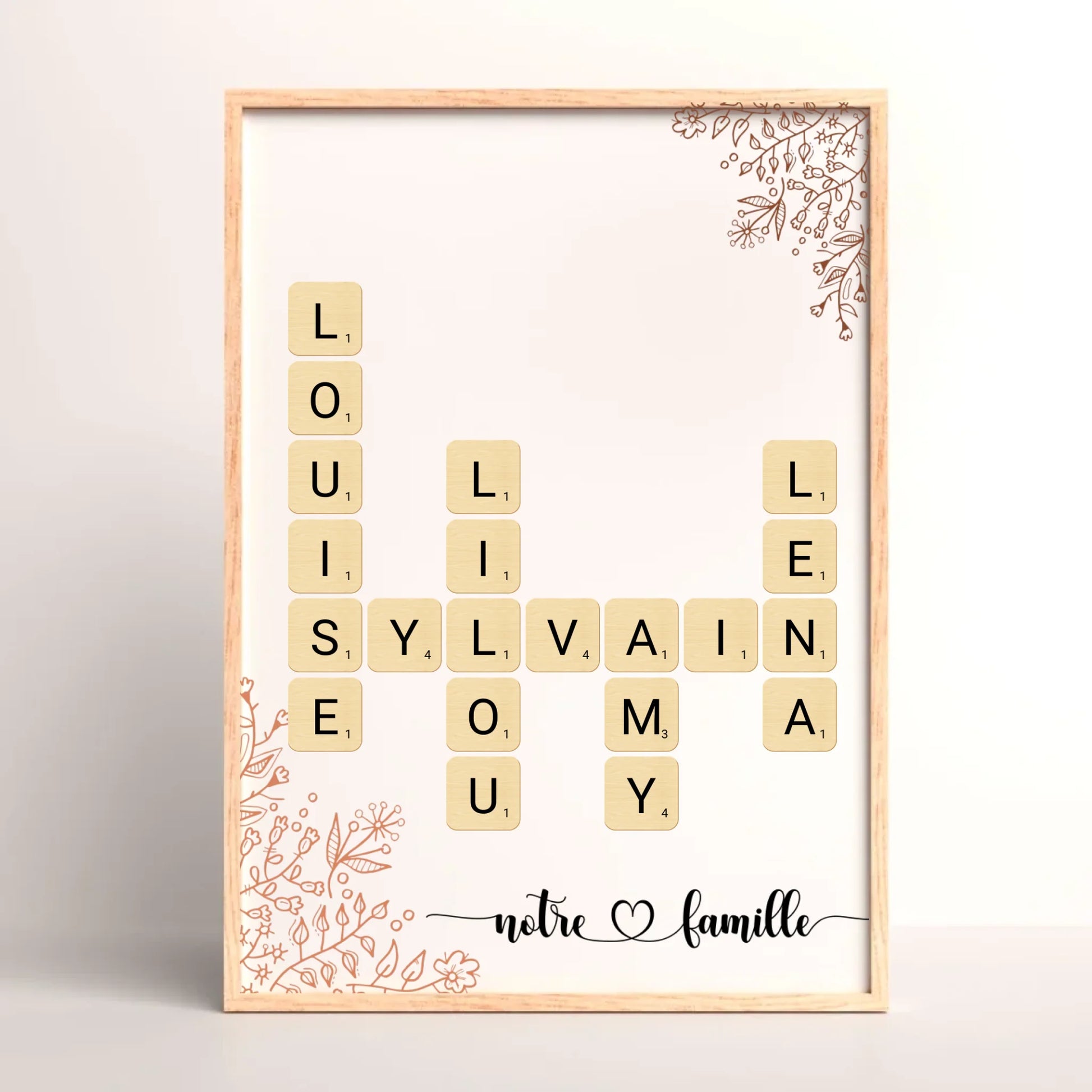 Cadre Personnalisé Famille Scrabble Fleurs