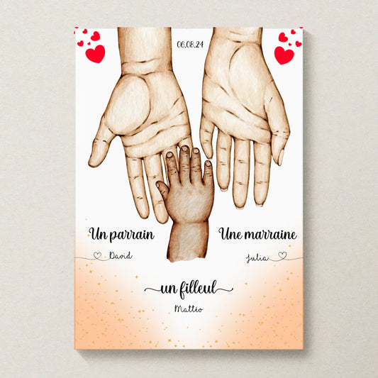 Affiche personnalisée - Mains Parrain Marraine Filleul(e)