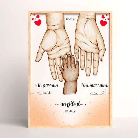 Cadre personnalisé - Mains Parrain Marraine Filleul(e)