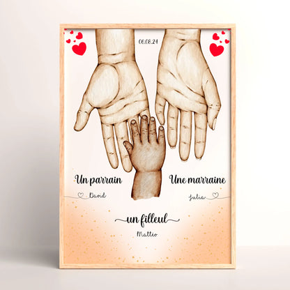 Cadre personnalisé - Mains Parrain Marraine Filleul(e)