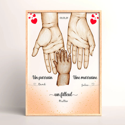 Cadre personnalisé - Mains Parrain Marraine Filleul(e)