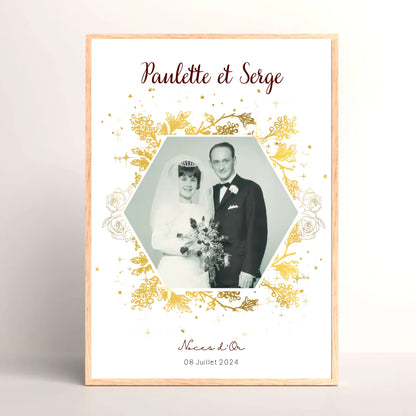 Cadre Personnalisé Noces d'Or - Cadeau Noces d'Or - 50 ans de Mariage