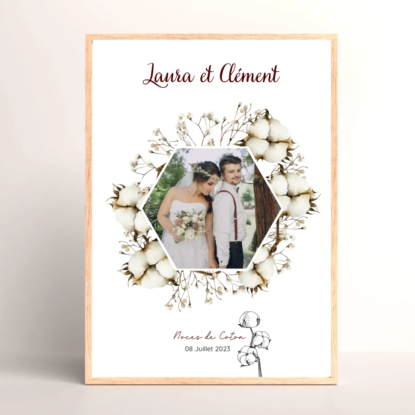 Cadre Personnalisé Noces de Coton - 1er Anniversaire de mariage