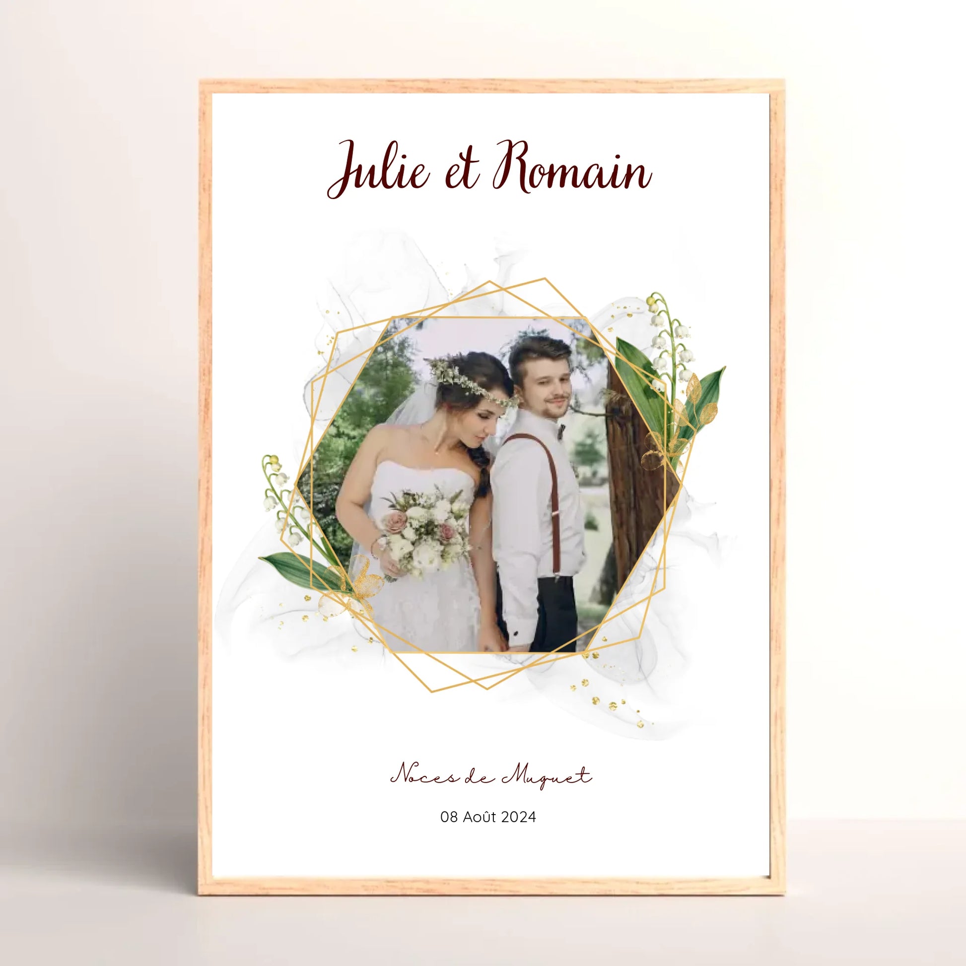 Affiche noces de muguet encadrée, cadeau personnalisé 13 ans de mariage