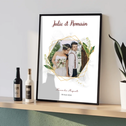 Affiche noces de muguet dans un cadre noir, cadeau 13 ans de mariage