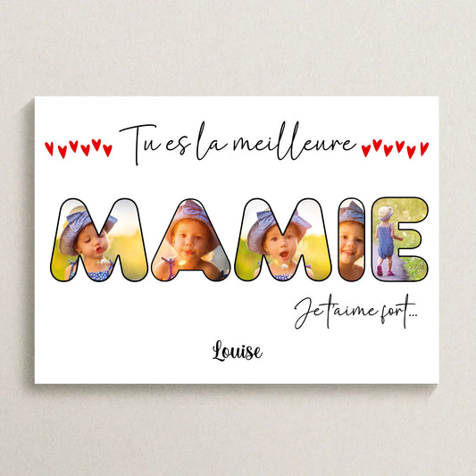 Affiche personnalisée Mamie - Mot Mamie avec Photos - Cadeau personnalisé Mamie