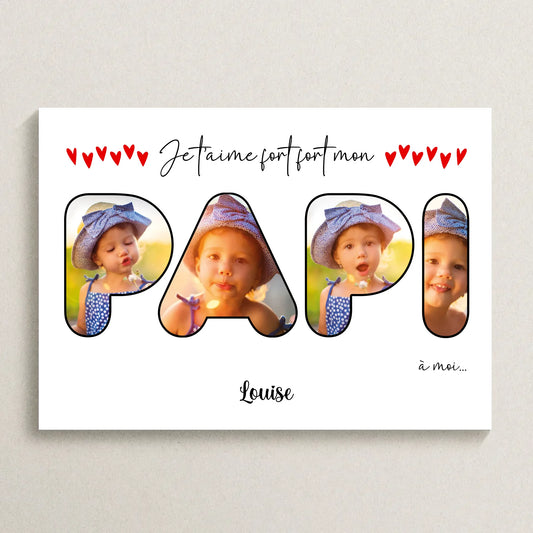 Affiche personnalisée - Mot Papi avec photos - Cadeau personnalisé Papi