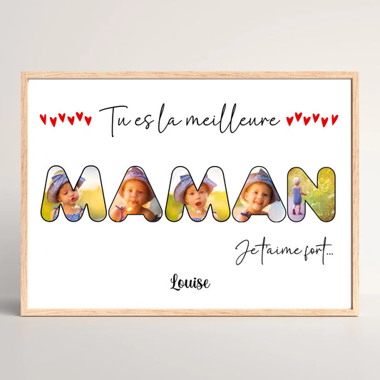 Cadre personnalisé Maman - Mot Maman avec photos - Cadeau maman personnalisé